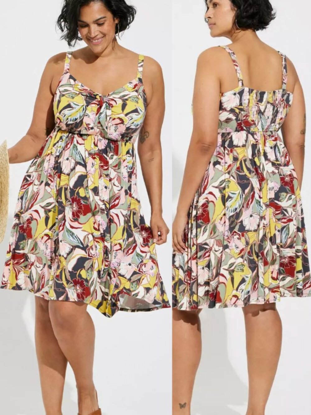 TORRID 4 Plus Size Mini Super Soft Bow Front Skater Dress Multi Floral Summer 4X